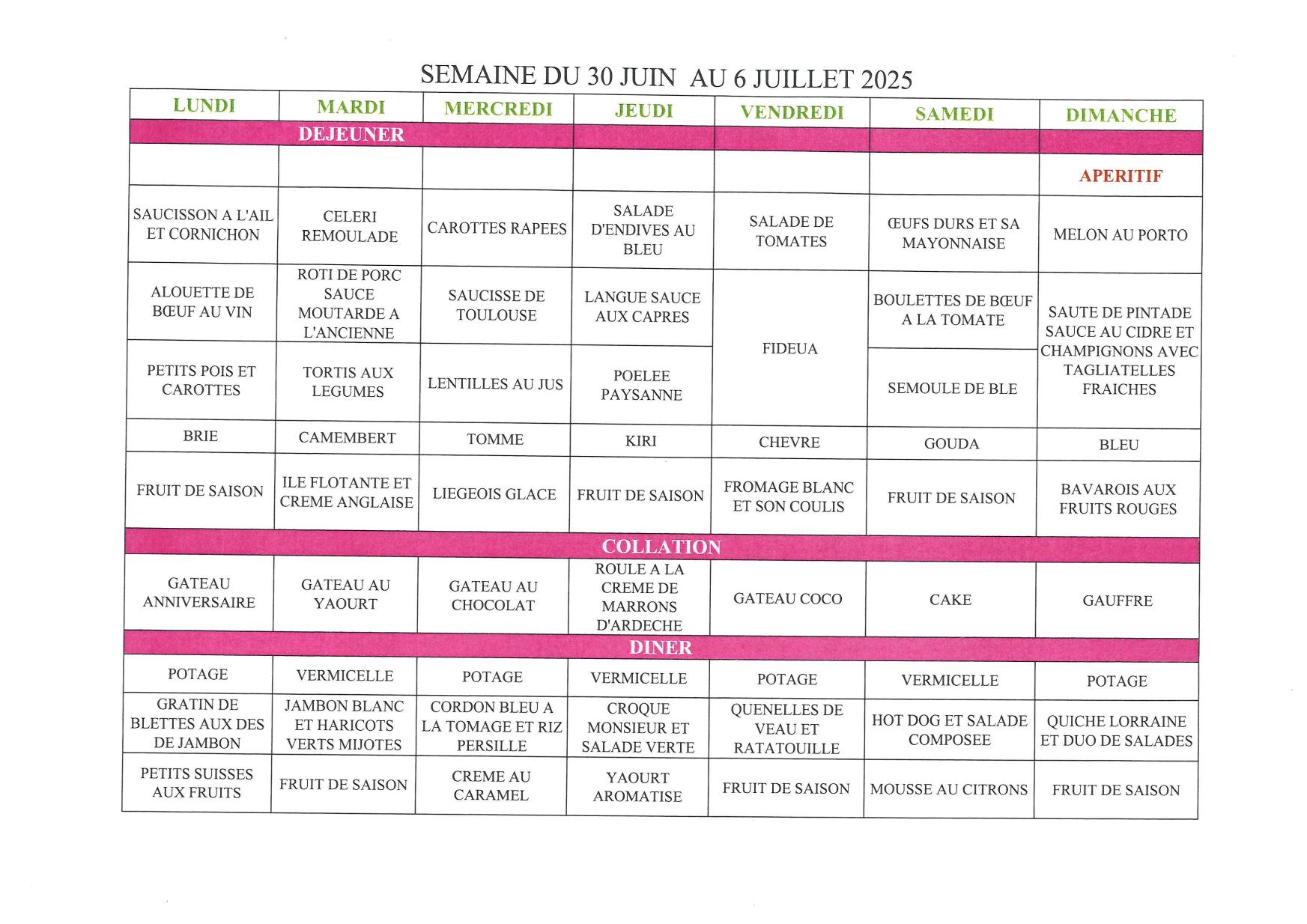 Menu semaine 27
